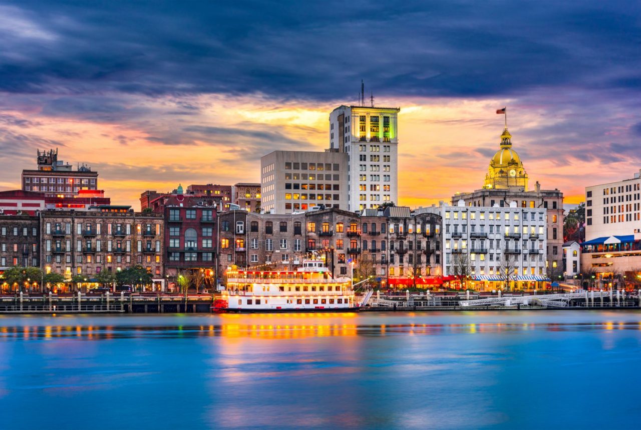 Il centro di Savannah sul fiume