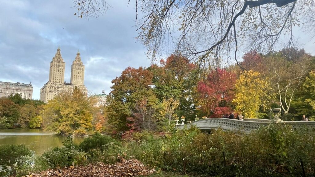 Il ponte Bow e il foliage al lago di Central Park