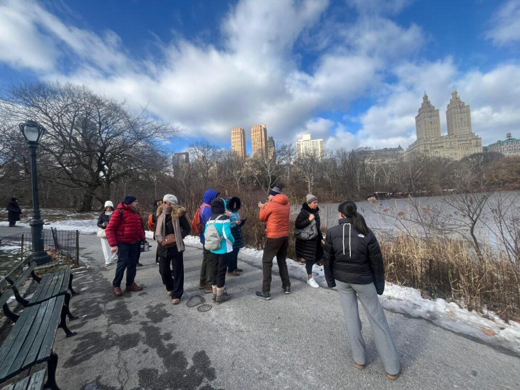 Central Park d'inverno, sul sentiero del lago
